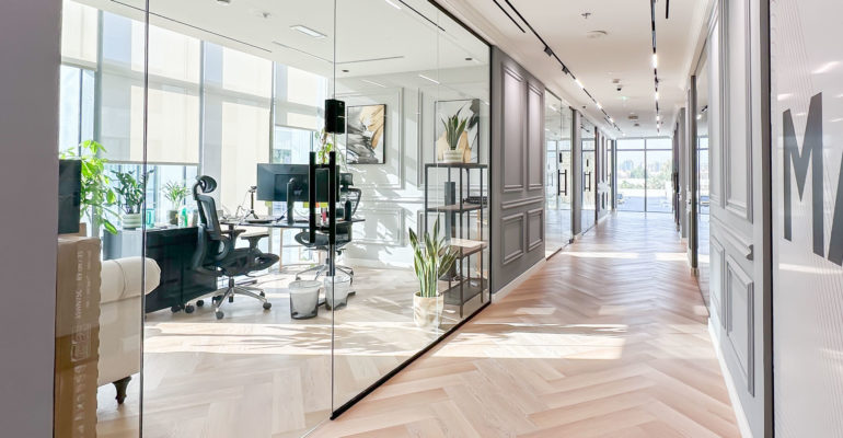 Bright and modern hallway at Oh My Desk Downtown, Dubai